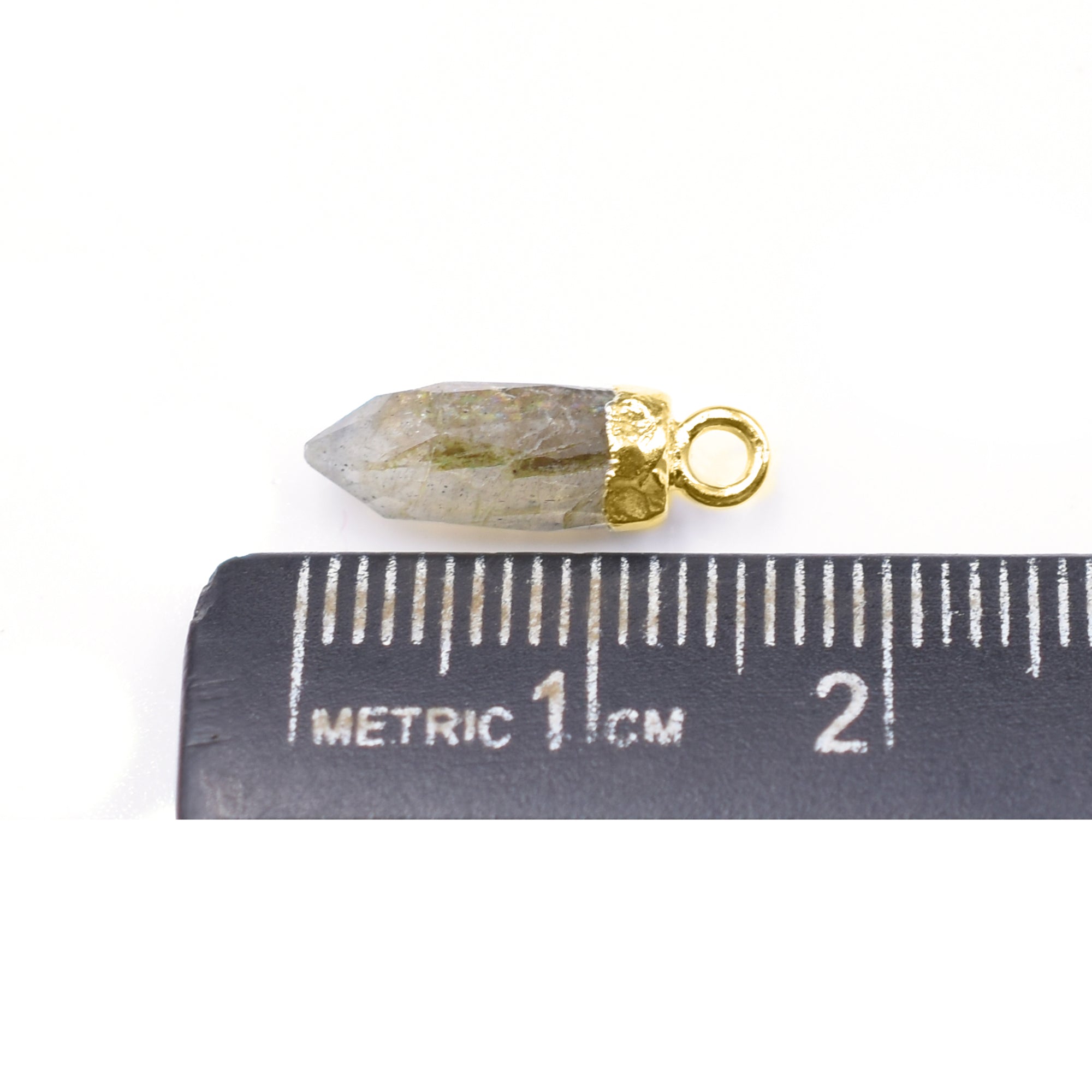 Labradorite 13X5 MM Bullet Shape Gold Electroplated Pendant (Set Of 2 Pcs) - Jaipur Gem Factory