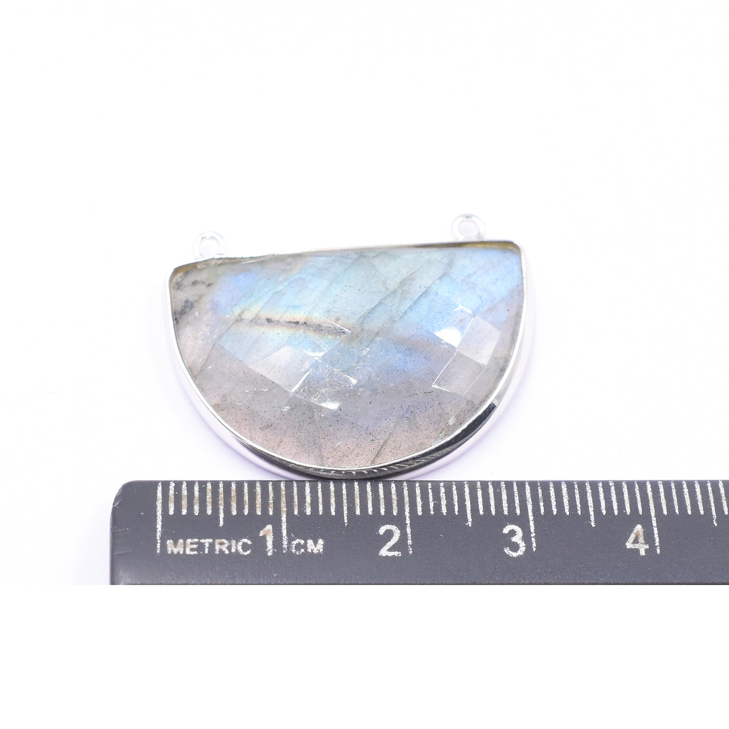 Labradorite half round pendant with silver bezel