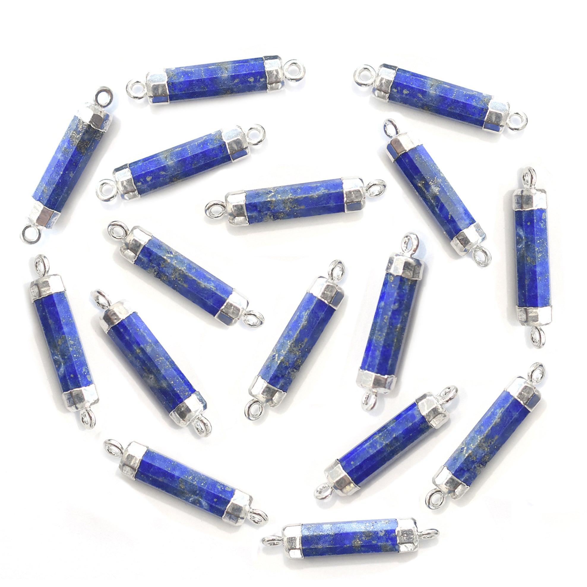 Lapis Lazuli 20X5 MM Barrel Shape Rhodium Electroplated Connector - Jaipur Gem Factory