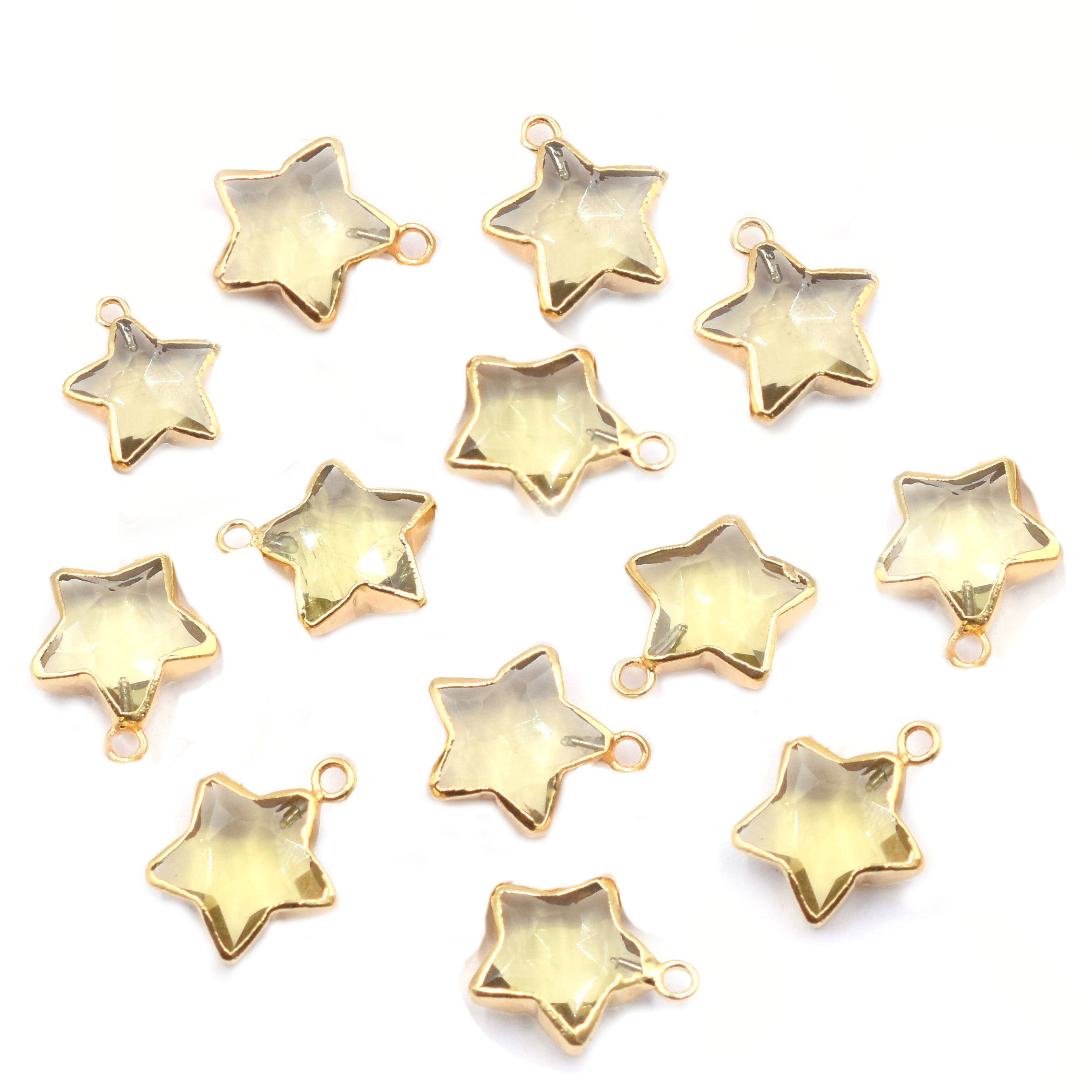 Lemon Quartz Star Shape 10 To 11 MM Gold Electroplated Pendant (Set Of 2 Pcs)