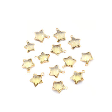 Lemon Quartz Star Shape 10 To 11 MM Gold Electroplated Pendant (Set Of 2 Pcs)