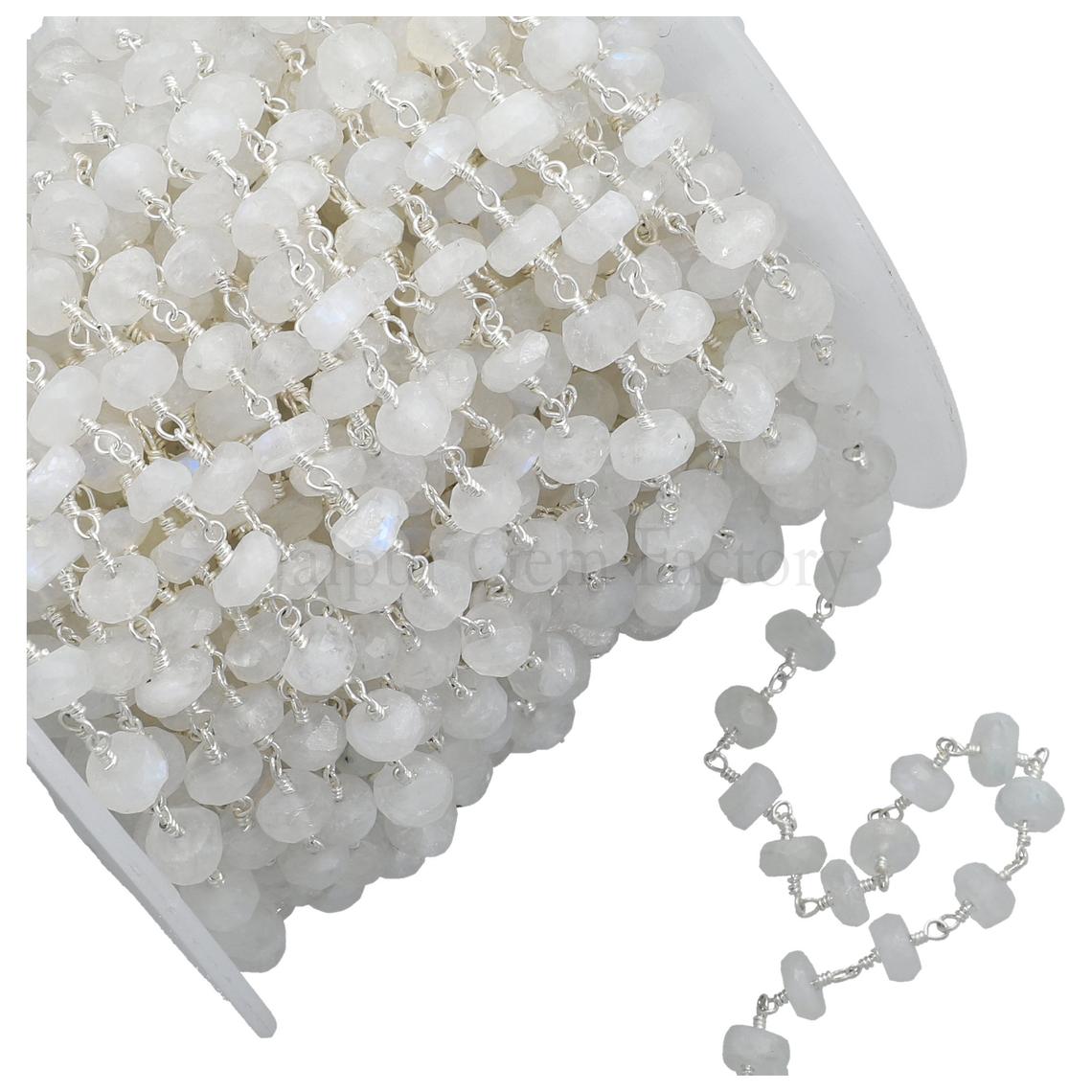 Moonstone Faceted Beads Silver Plated Chain
