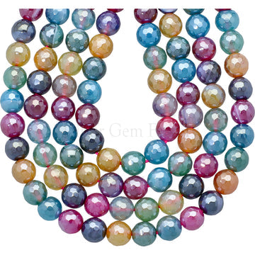 8 MM Mystic Coated Agate Faceted Round Beads 15 Inches Strand