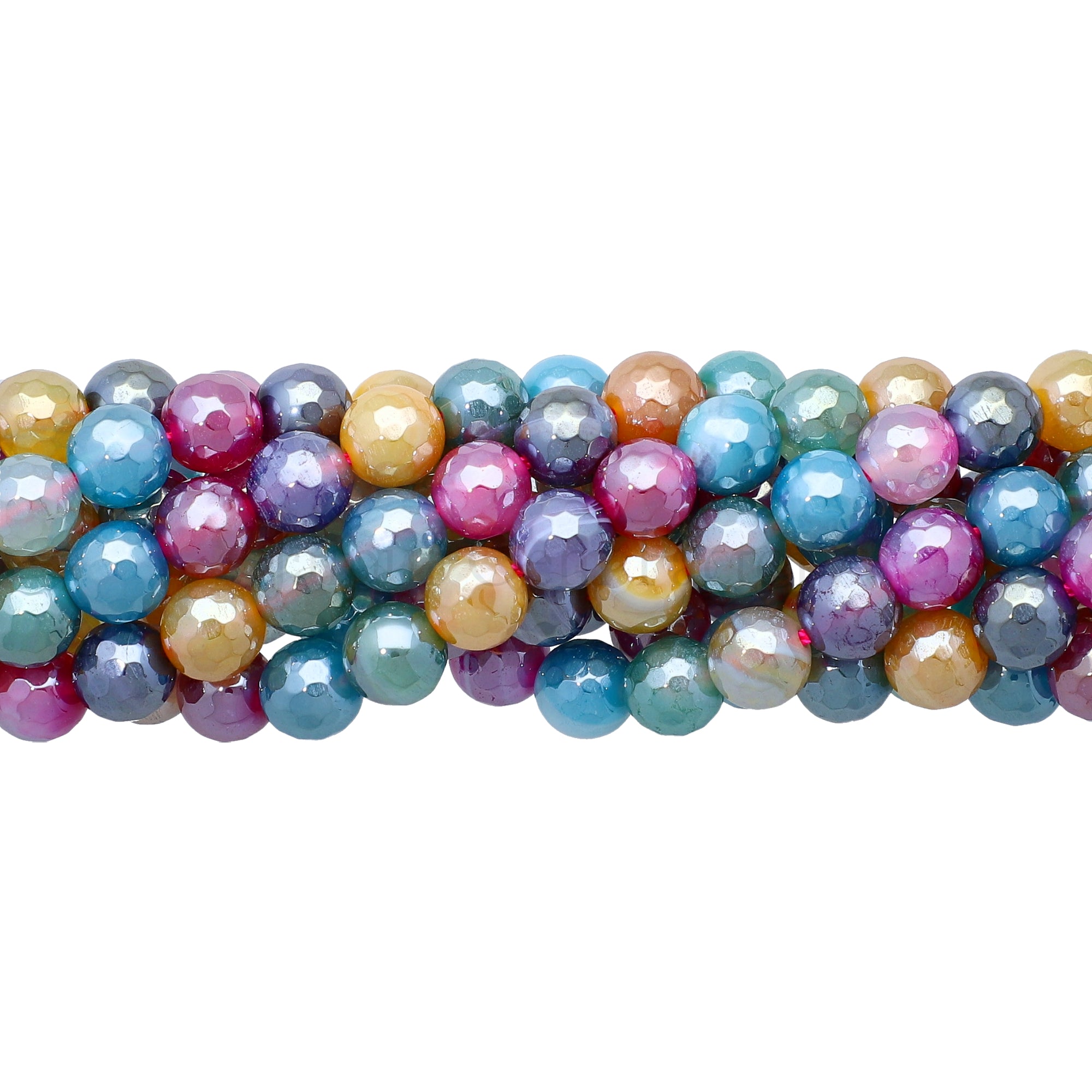 8 MM Mystic Coated Agate Faceted Round Beads 15 Inches Strand