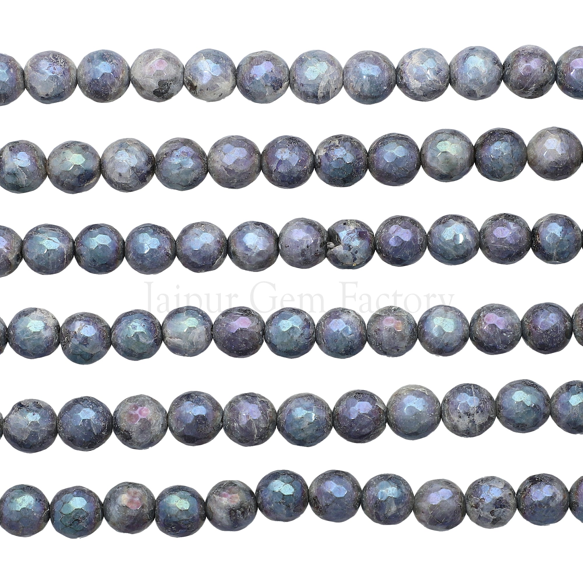 Mystic Coated Larvikite Faceted Round Beads 15 Inches Strand