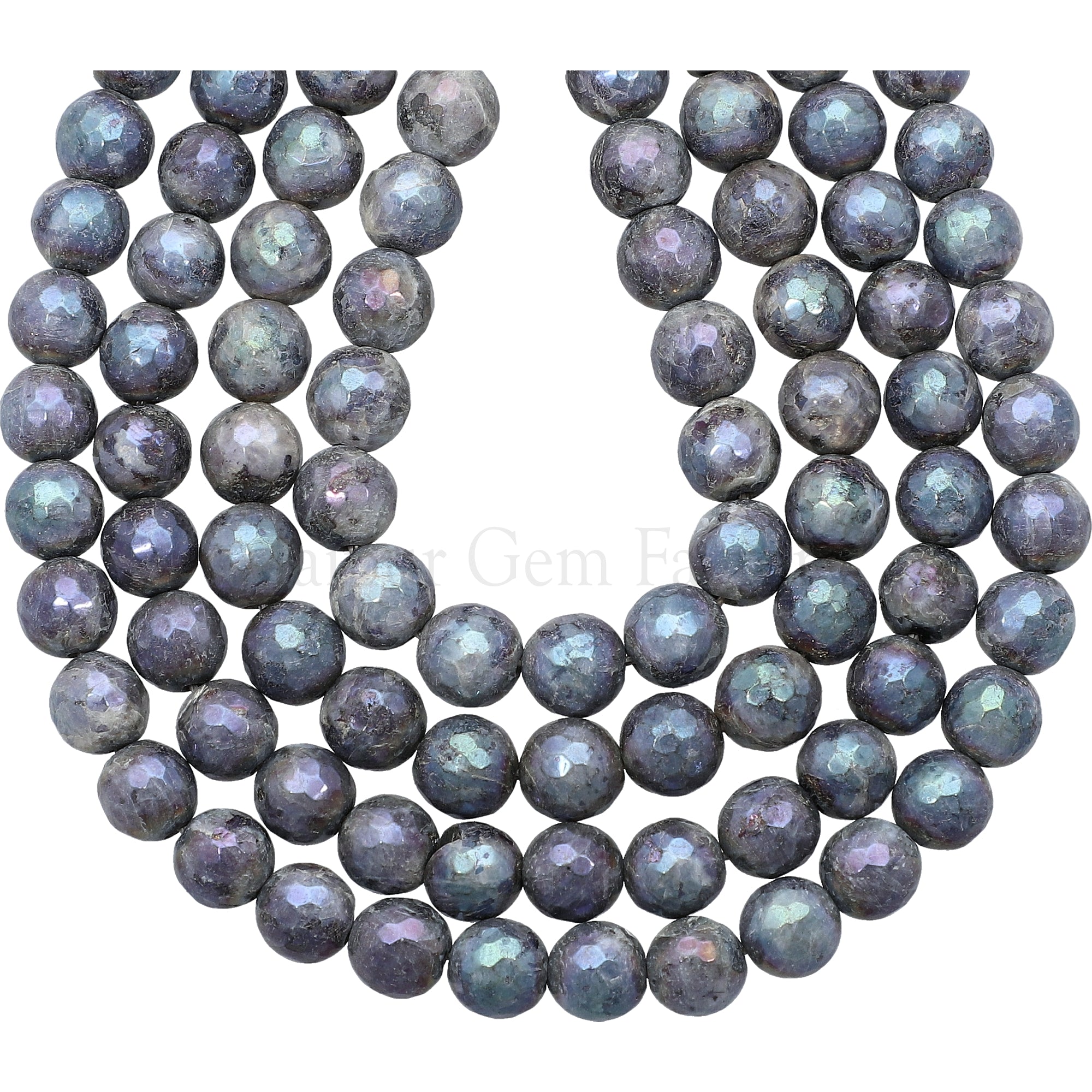 Mystic Coated Larvikite Faceted Round Beads 15 Inches Strand