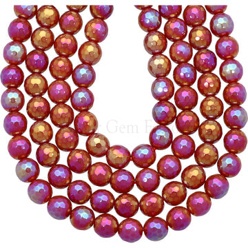 8 MM Mystic Gold Red Agate Faceted Round Beads 15 Inches Strand