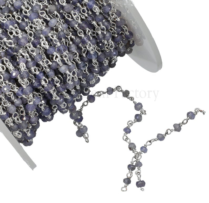 Natural Iolite Gemstone Beads Chain
