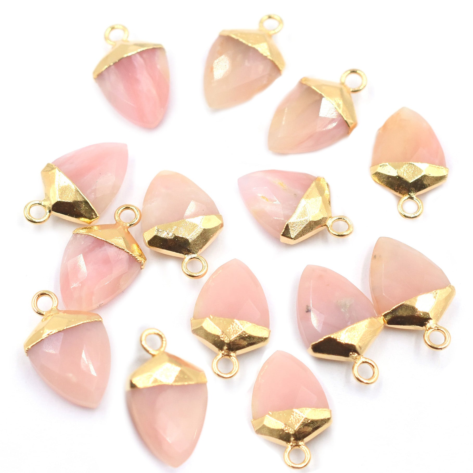 Pink Opal Shield Shape 13 x 10 MM Gold Electroplated Pendant ( Set Of 2 Pcs)