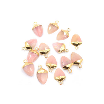 Pink Opal Shield Shape 13 x 10 MM Gold Electroplated Pendant ( Set Of 2 Pcs)