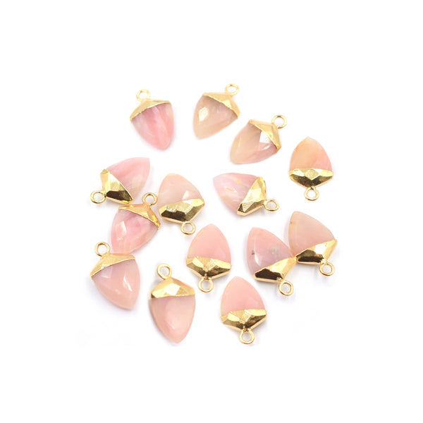 Pink Opal Shield Shape Gold Electroplated Pendant ( Set Of 2 Pcs)