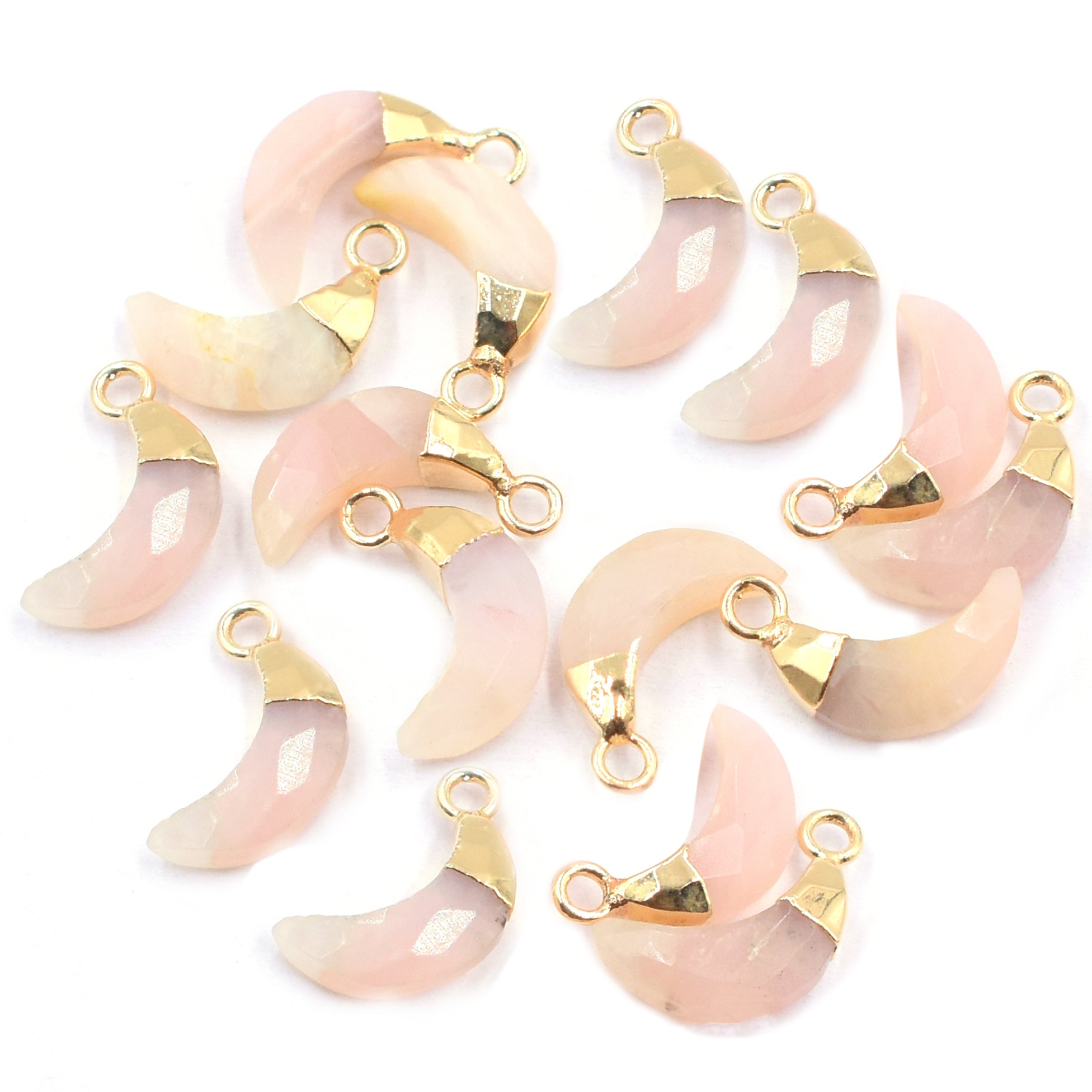 Pink Opal Moon Shape 10 x 5 MM Gold Electroplated Pendant (Set Of 2 Pcs)