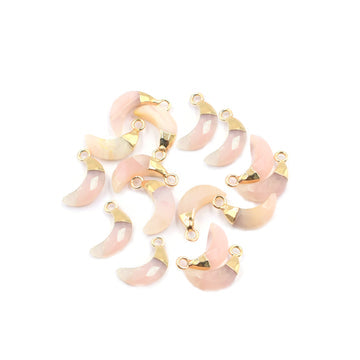 Pink Opal Moon Shape 10 x 5 MM Gold Electroplated Pendant (Set Of 2 Pcs)