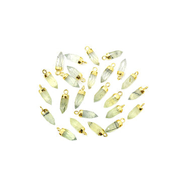 Prehnite Bullet Shape 13 x 5 MM Gold Electroplated Pendant (Set Of 2 Pcs)