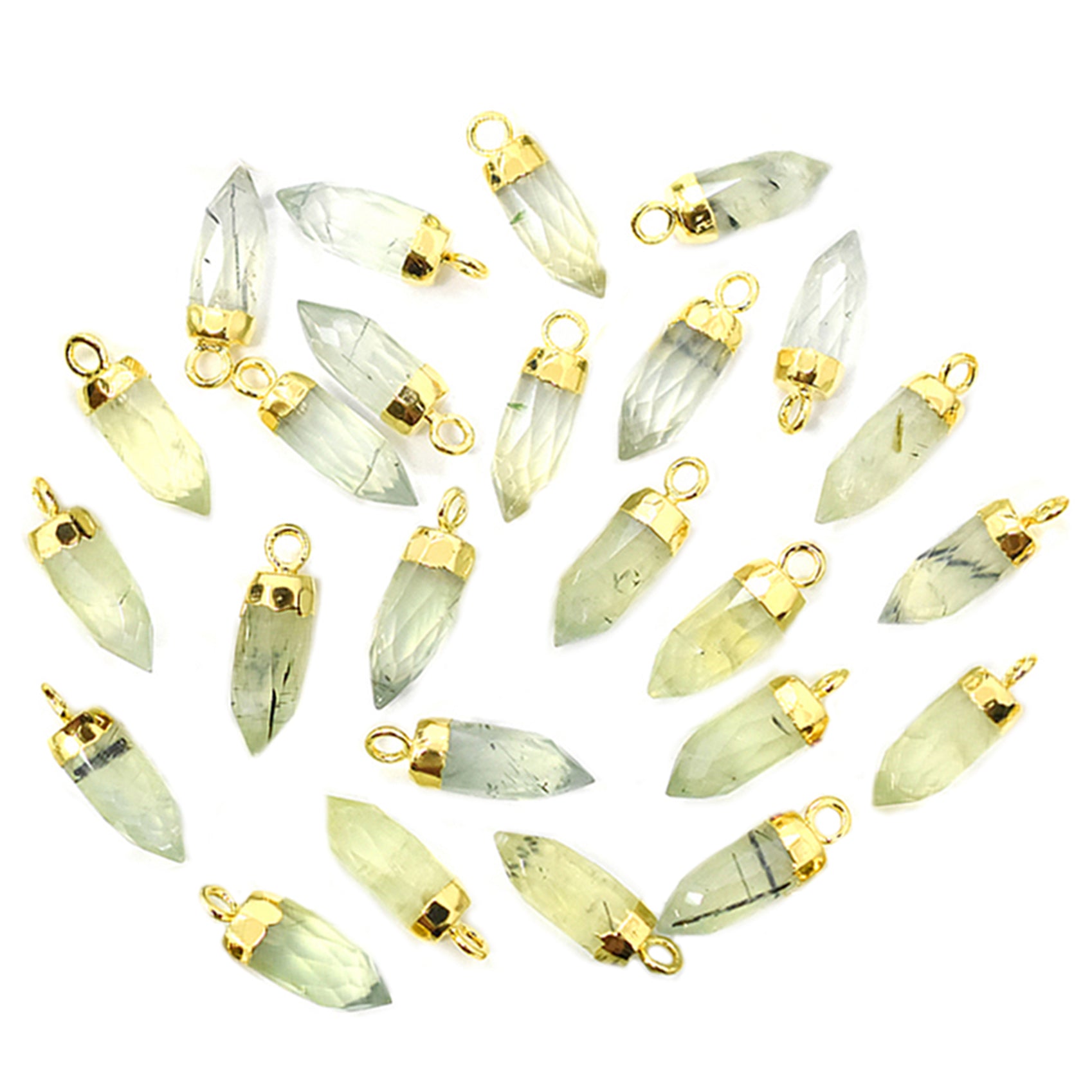 Prehnite Bullet Shape 13 x 5 MM Gold Electroplated Pendant (Set Of 2 Pcs)