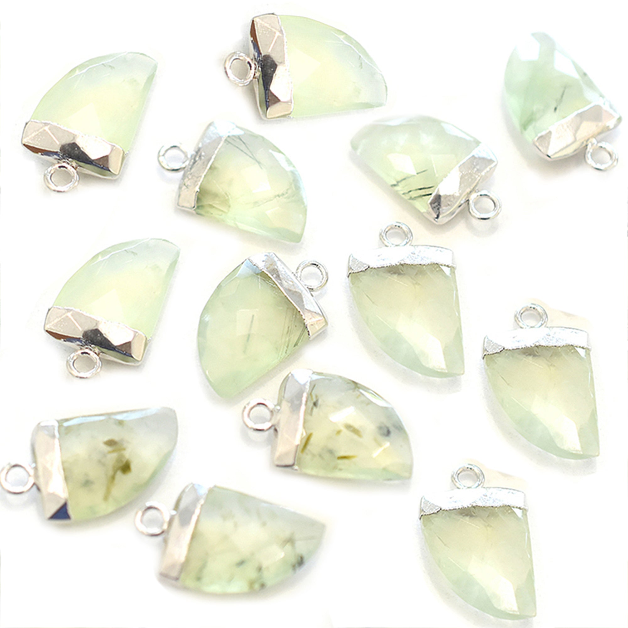 Prehnite 10X10 MM Horn Shape Rhodium Electroplated Plated Pendant - Jaipur Gem Factory