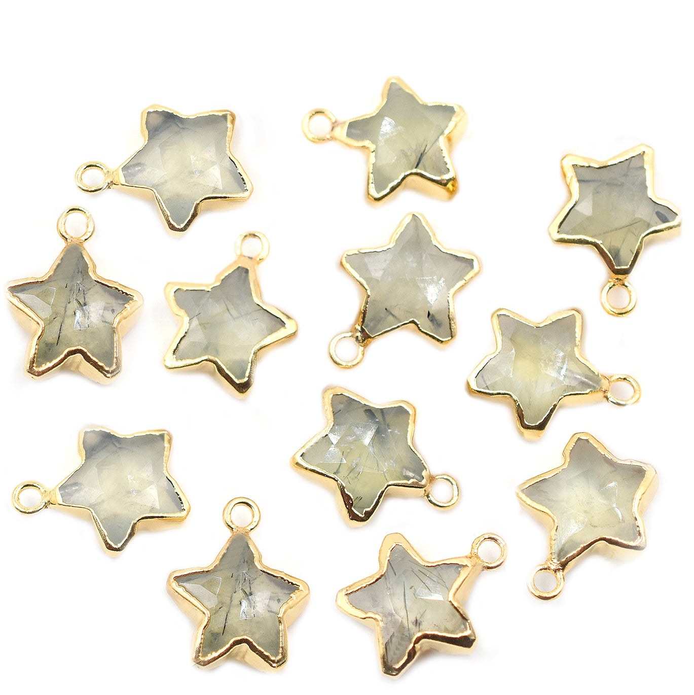 Prehnite Star Shape 10 To 11 MM Gold Electroplated Pendant (Set Of 2 Pcs)