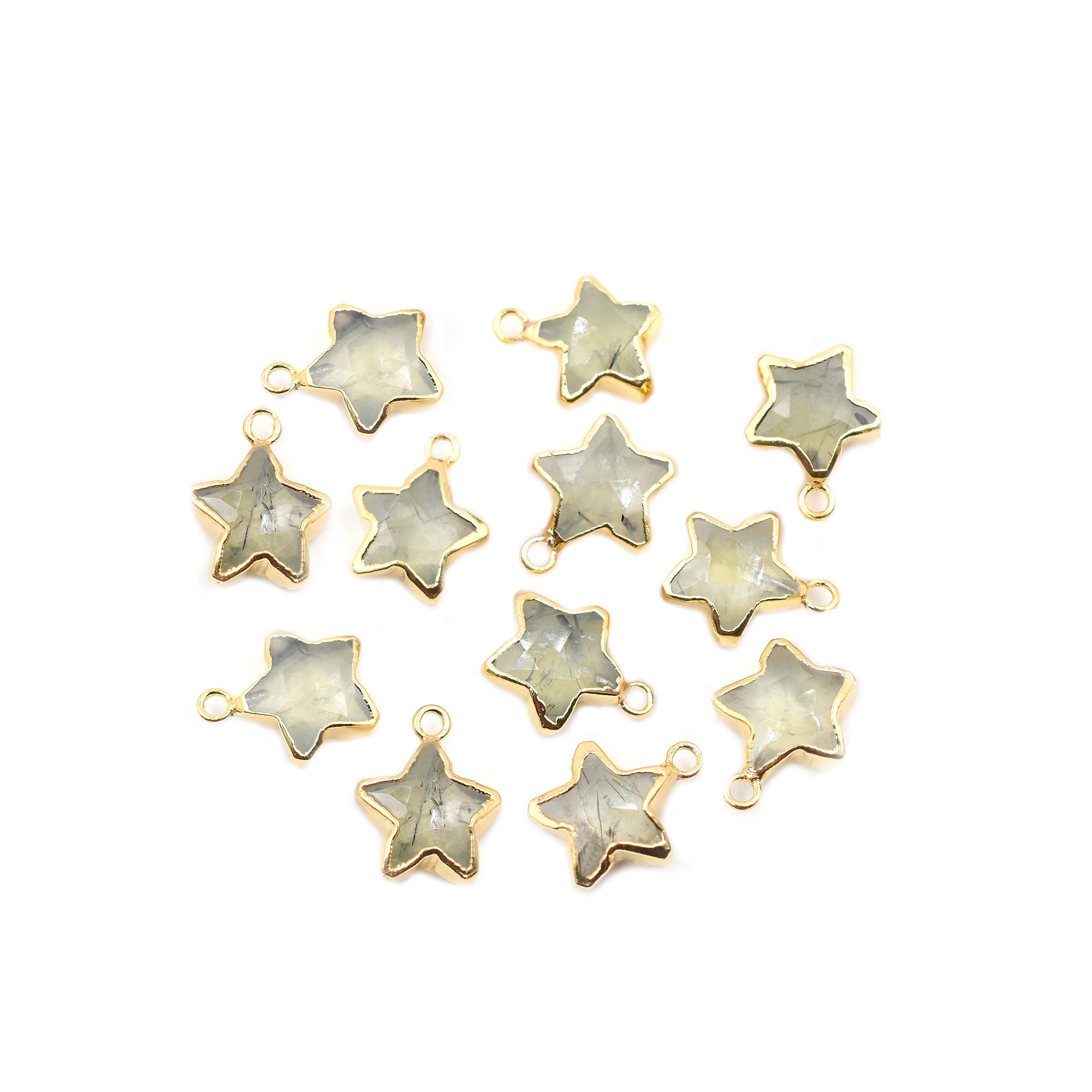 Prehnite Star Shape Gold Electroplated Pendant (Set Of 2 Pcs)