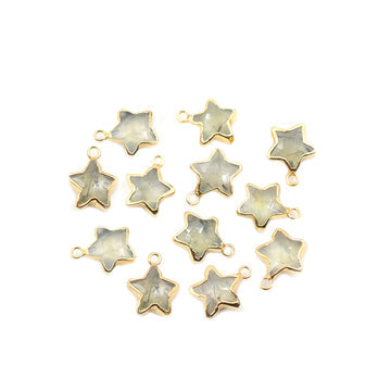 Prehnite Star Shape 10 To 11 MM Gold Electroplated Pendant (Set Of 2 Pcs)