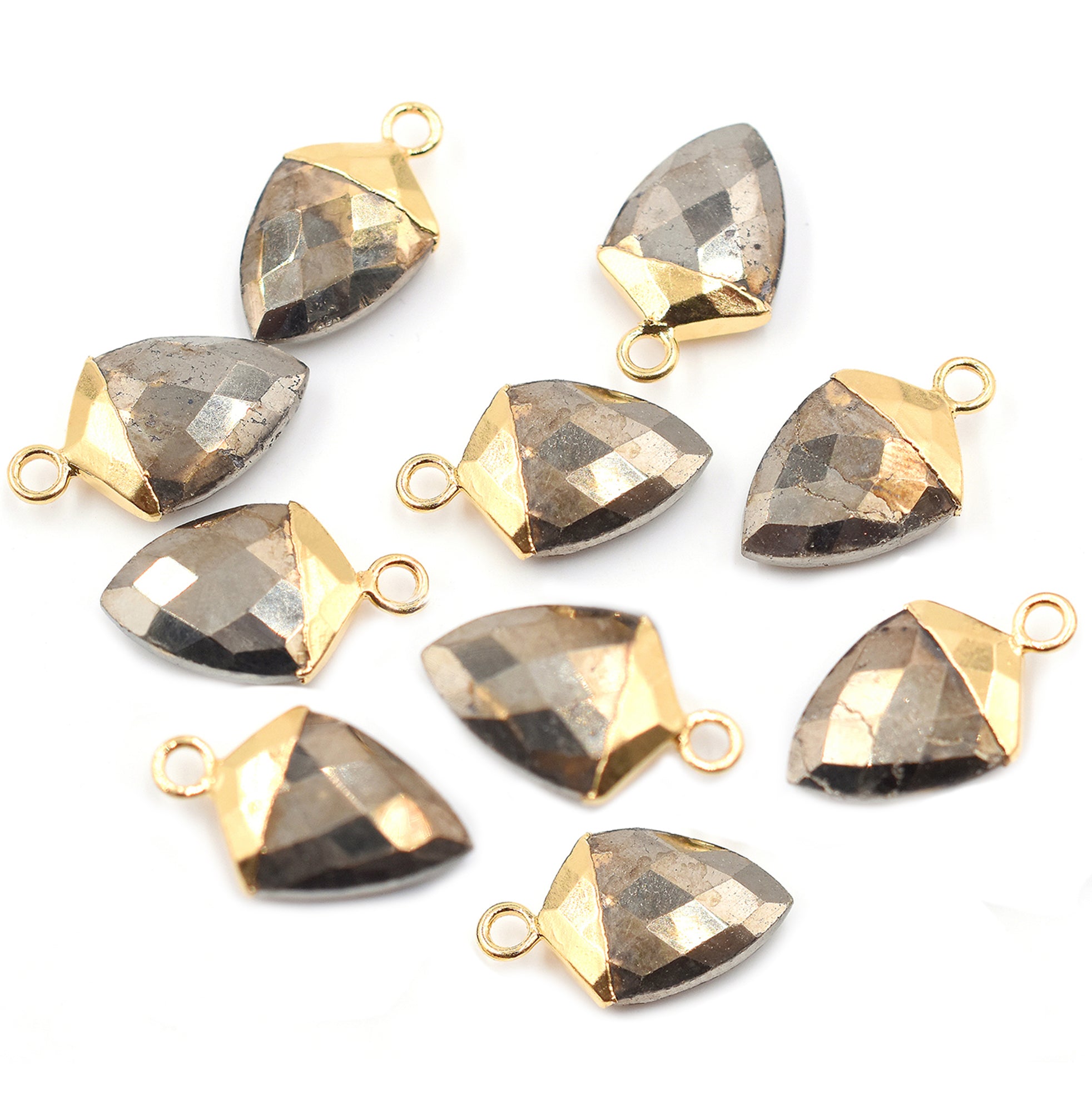 Pyrite Shield Shape 13 x 10 MM Gold Electroplated Pendant ( Set Of 2 Pcs)