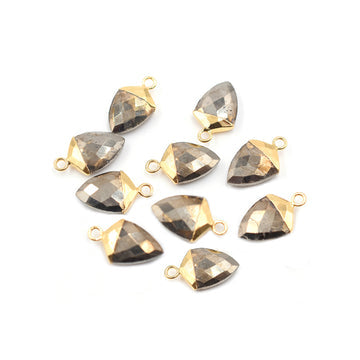 Pyrite Shield Shape 13 x 10 MM Gold Electroplated Pendant ( Set Of 2 Pcs)