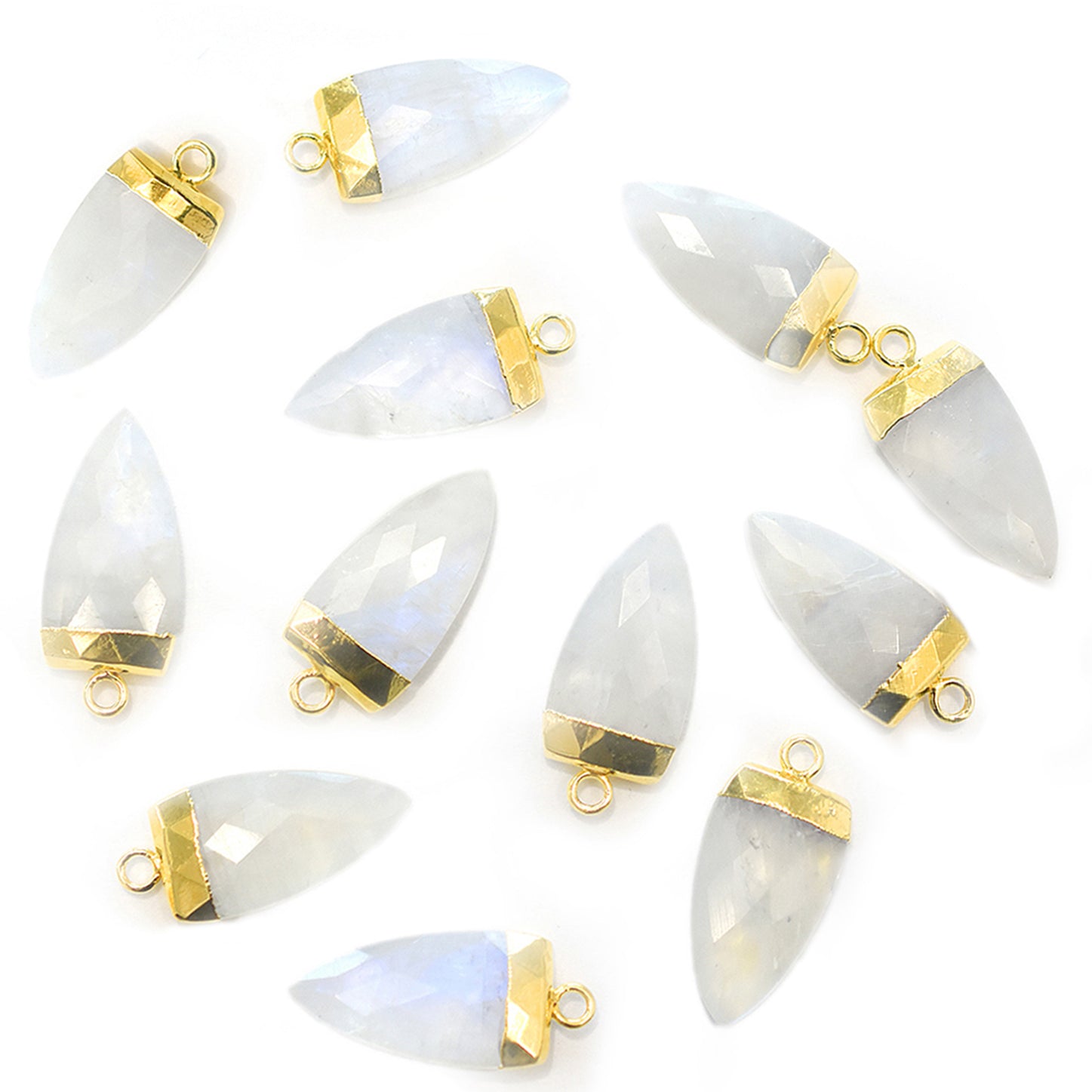 Rainbow Moonstone Arrow Shape 14 x 9 MM To 16 x 10 MM Gold Electroplated Pendant