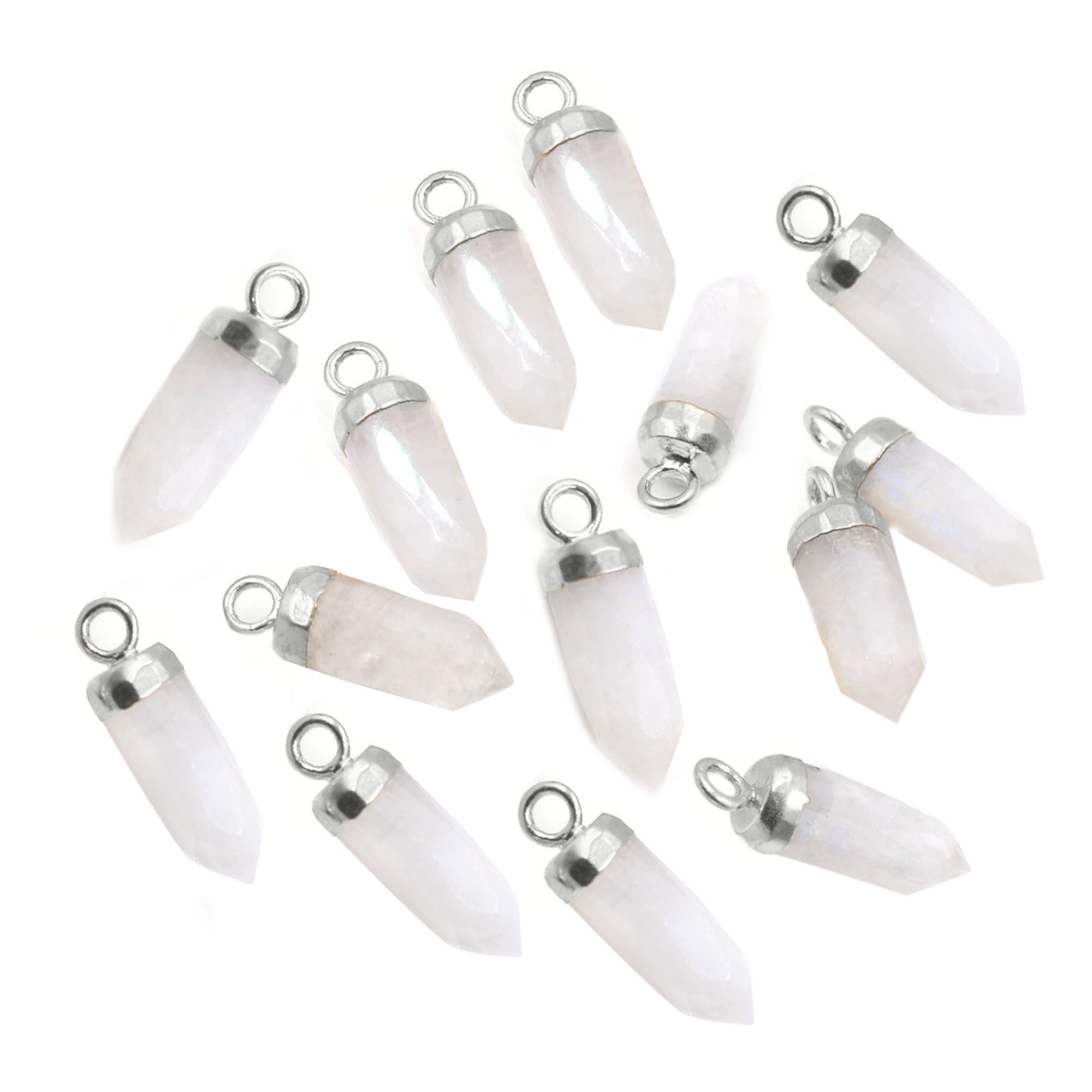 Rainbow Moonstone Bullet Shape 13 x 5 MM Silver Electroplated Pendant (Set Of 2 Pcs)