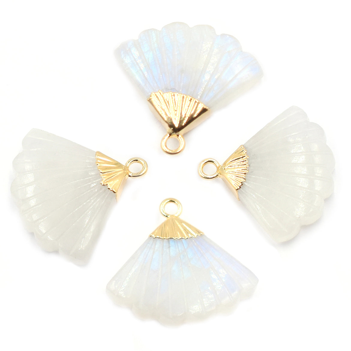 Rainbow Moonstone Feather Shape 19 MM Gold Electroplated Pendant