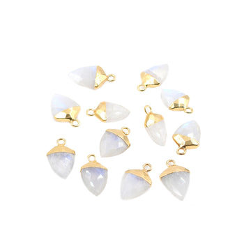 Rainbow Moonstone Shield Shape 13 x 10 MM To 15 x 11 MM Gold Electroplated Pendant ( Set Of 2 Pcs)