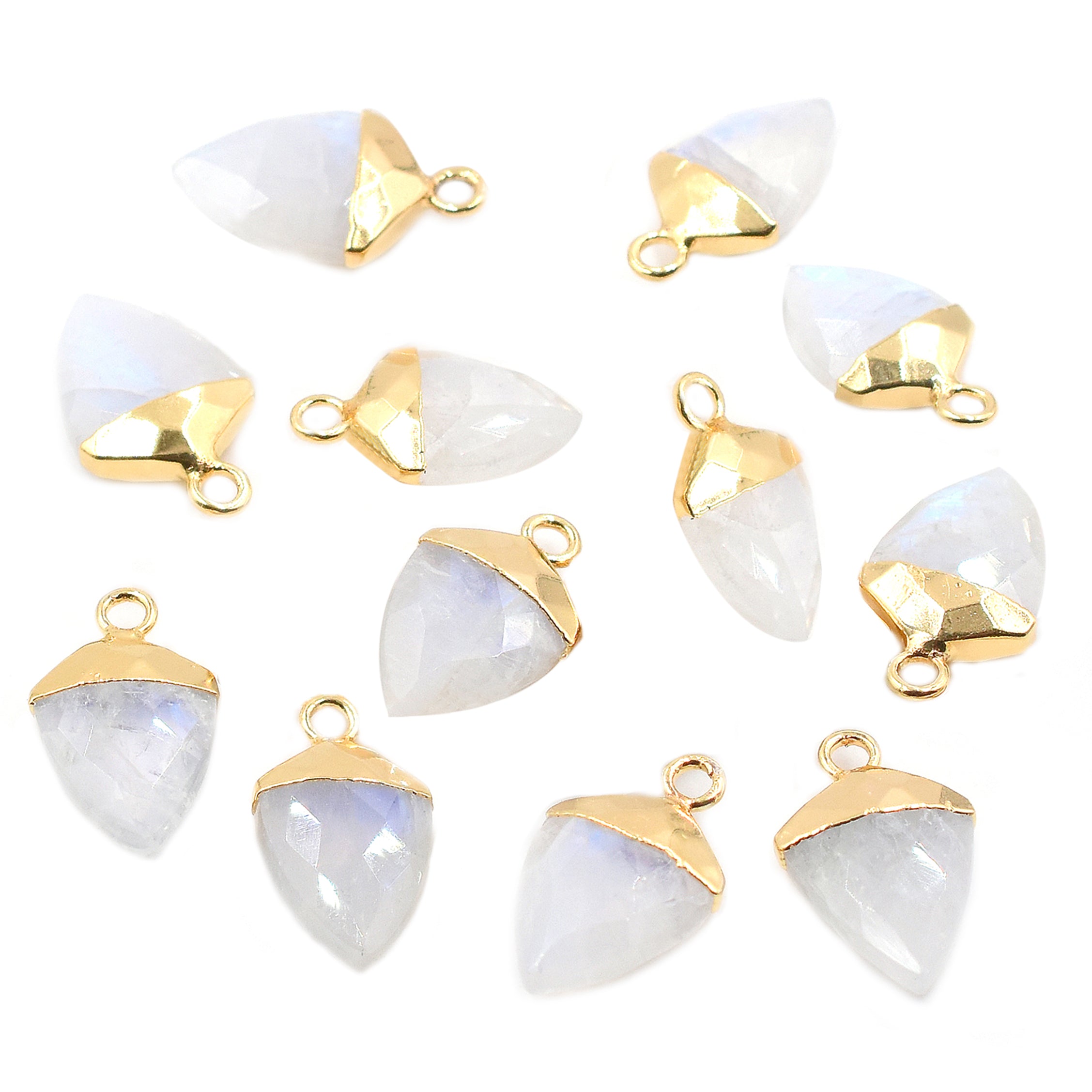 Rainbow Moonstone Shield Shape 13 x 10 MM To 15 x 11 MM Gold Electroplated Pendant ( Set Of 2 Pcs)