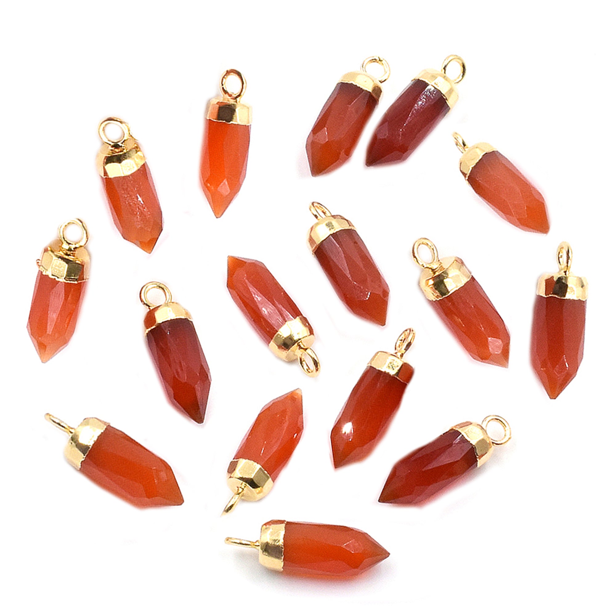 Red Onyx Bullet Shape 13 x 5 MM Gold Electroplated Pendant (Set Of 2 Pcs)