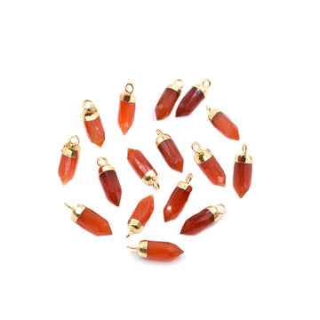 Red Onyx Bullet Shape 13 x 5 MM Gold Electroplated Pendant (Set Of 2 Pcs)