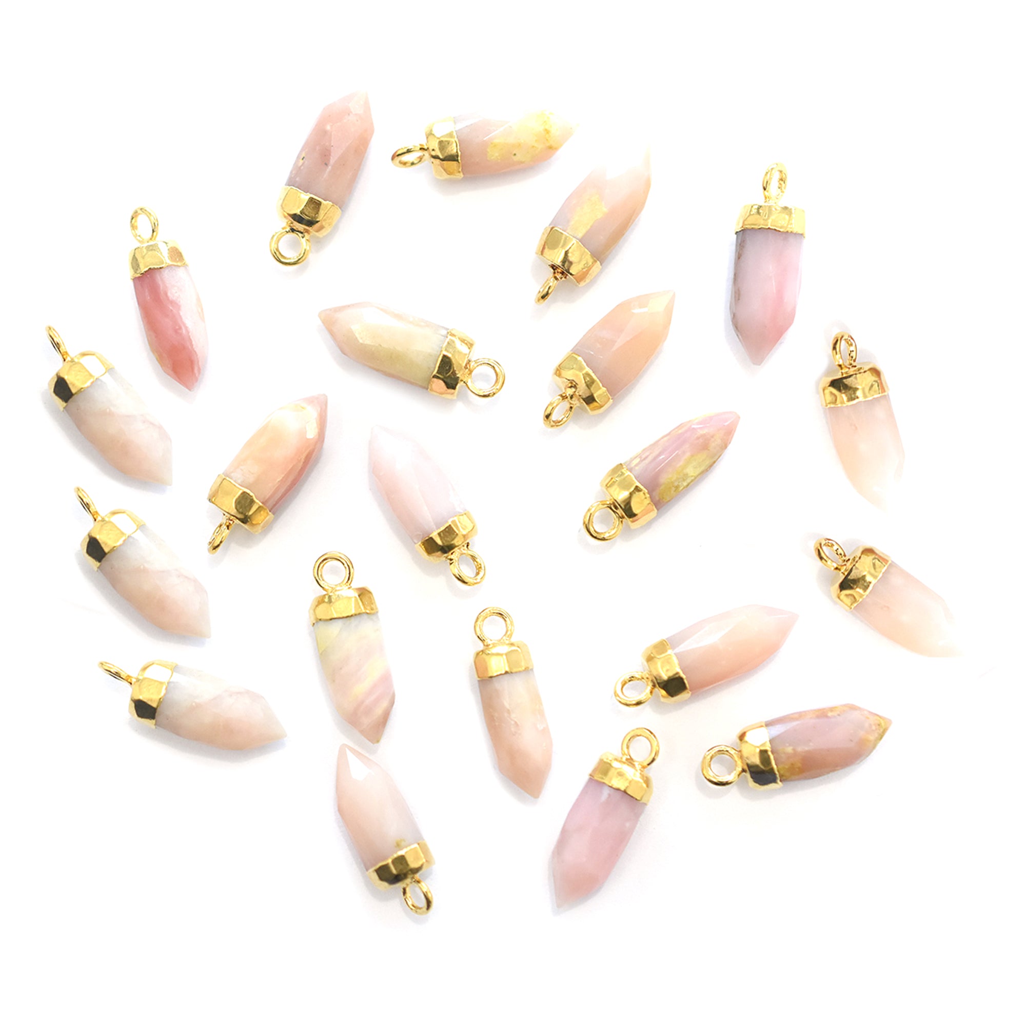 Pink Opal Bullet Shape 13 x 5 MM Gold Electroplated Pendant (Set Of 2 Pcs)