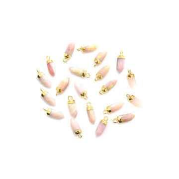 Pink Opal Bullet Shape 13 x 5 MM Gold Electroplated Pendant (Set Of 2 Pcs)