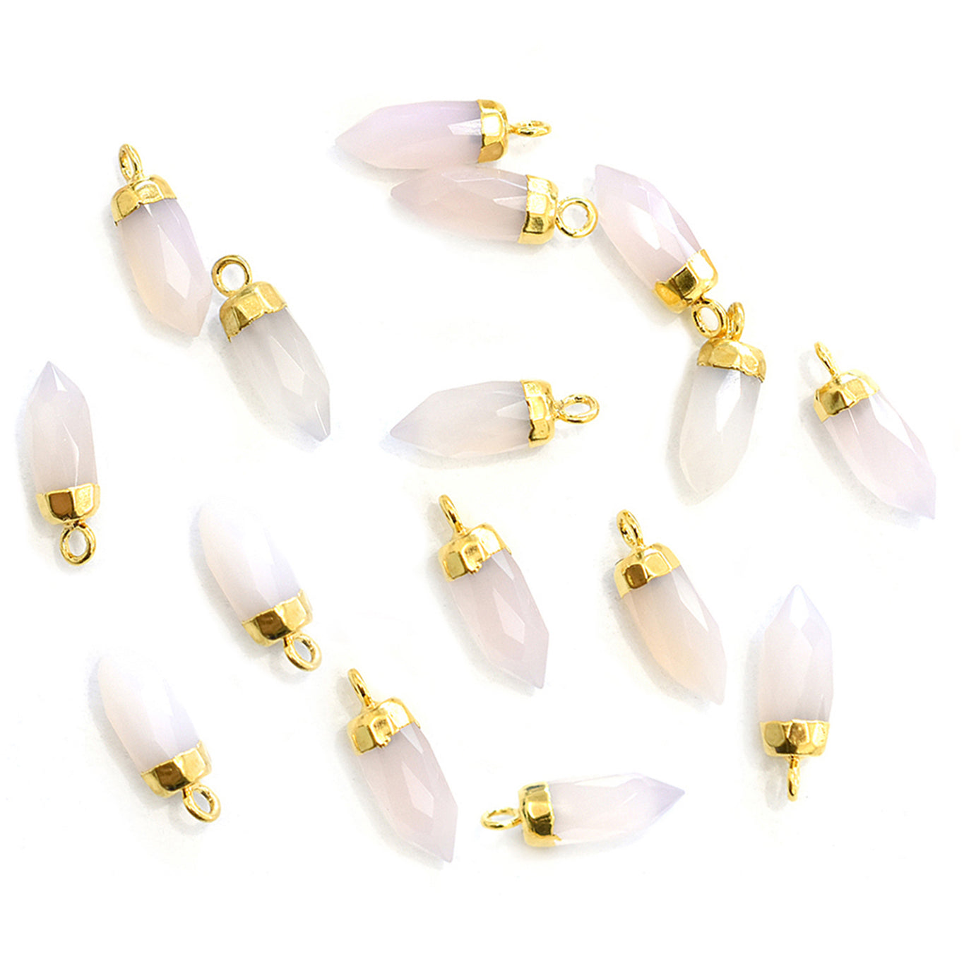 Rose Chalcedony 13X5 MM Bullet Shape Gold Electroplated Pendant (Set Of 2 Pcs) - Jaipur Gem Factory