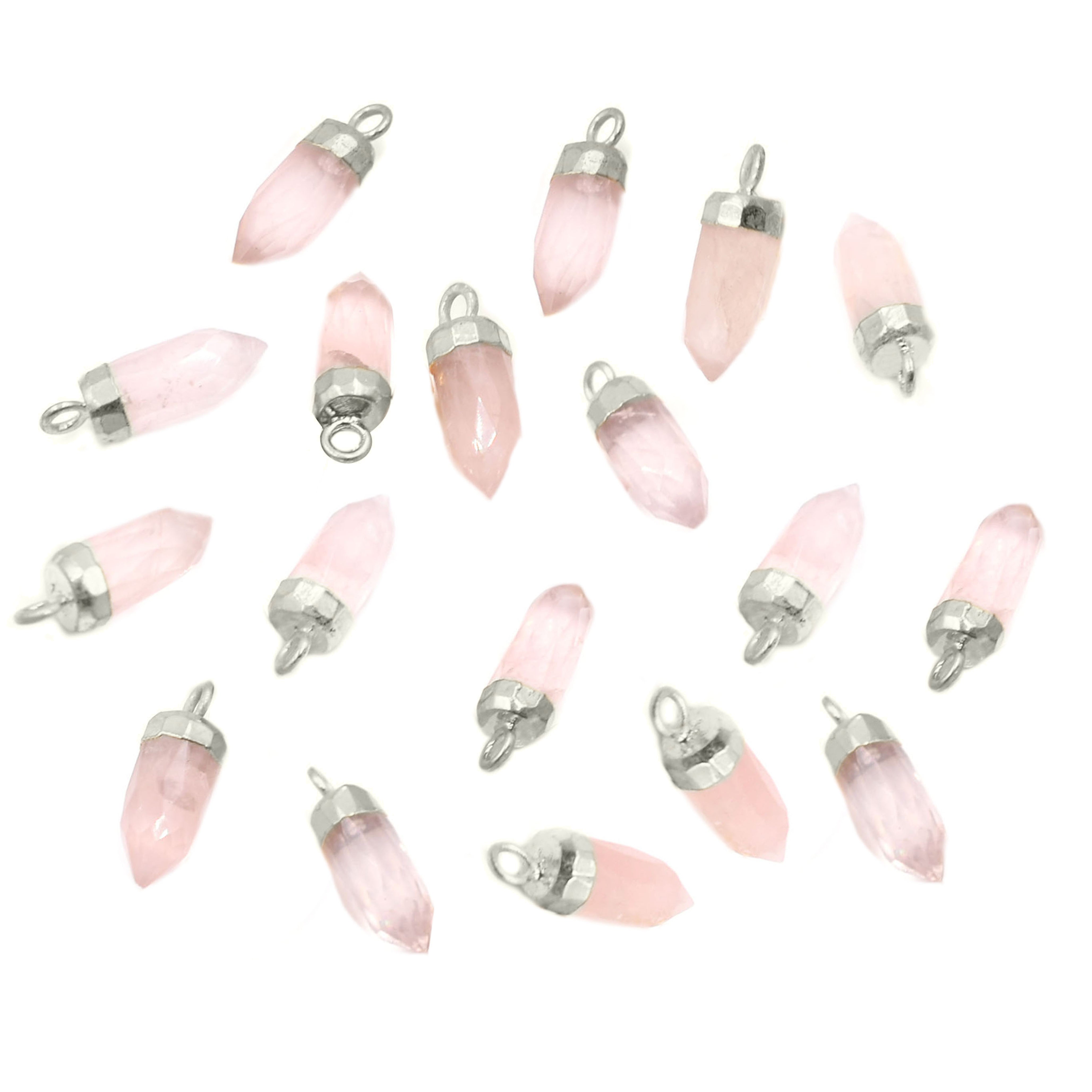 Rose Quartz Bullet Shape 13 x 5 MM Silver Electroplated Pendant (Set Of 2 Pcs)