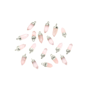 Rose Quartz Bullet Shape 13 x 5 MM Silver Electroplated Pendant (Set Of 2 Pcs)