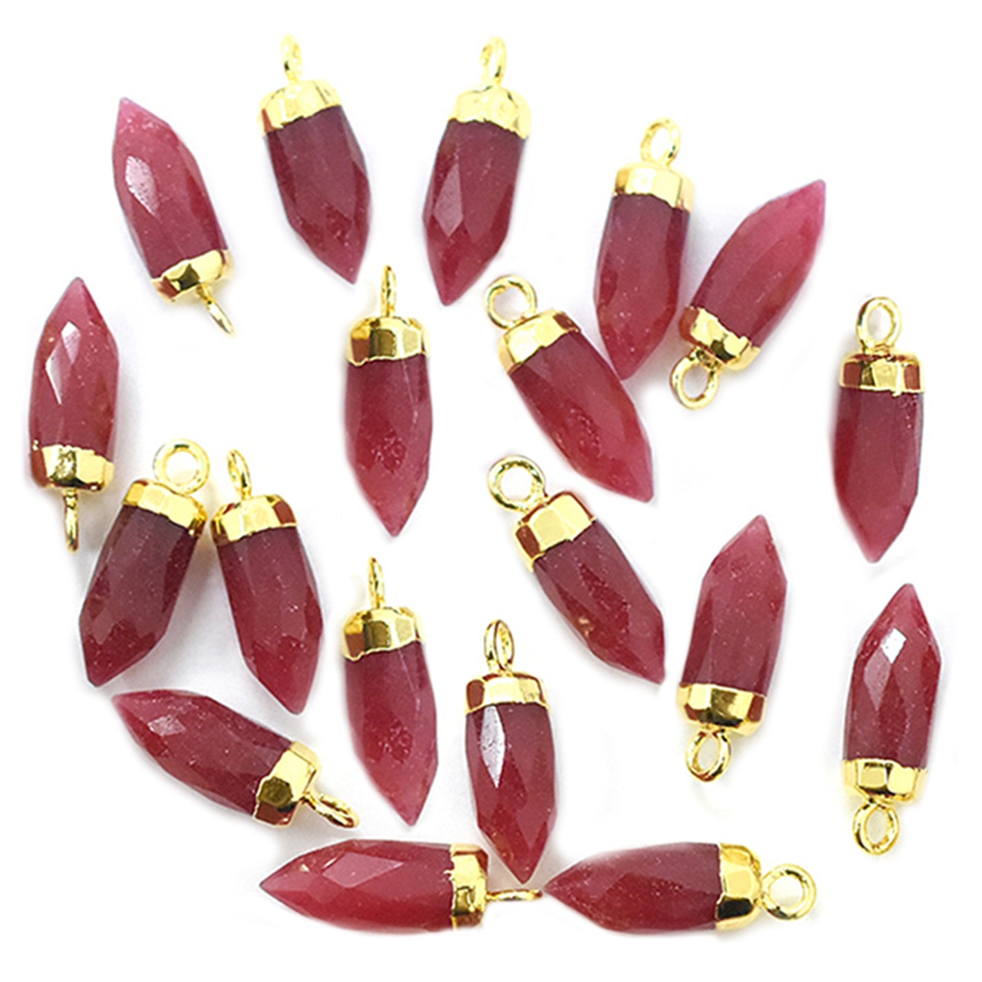 Ruby Quartz Bullet Shape 13 x 5 MM Gold Electroplated Pendant (Set Of 2 Pcs)