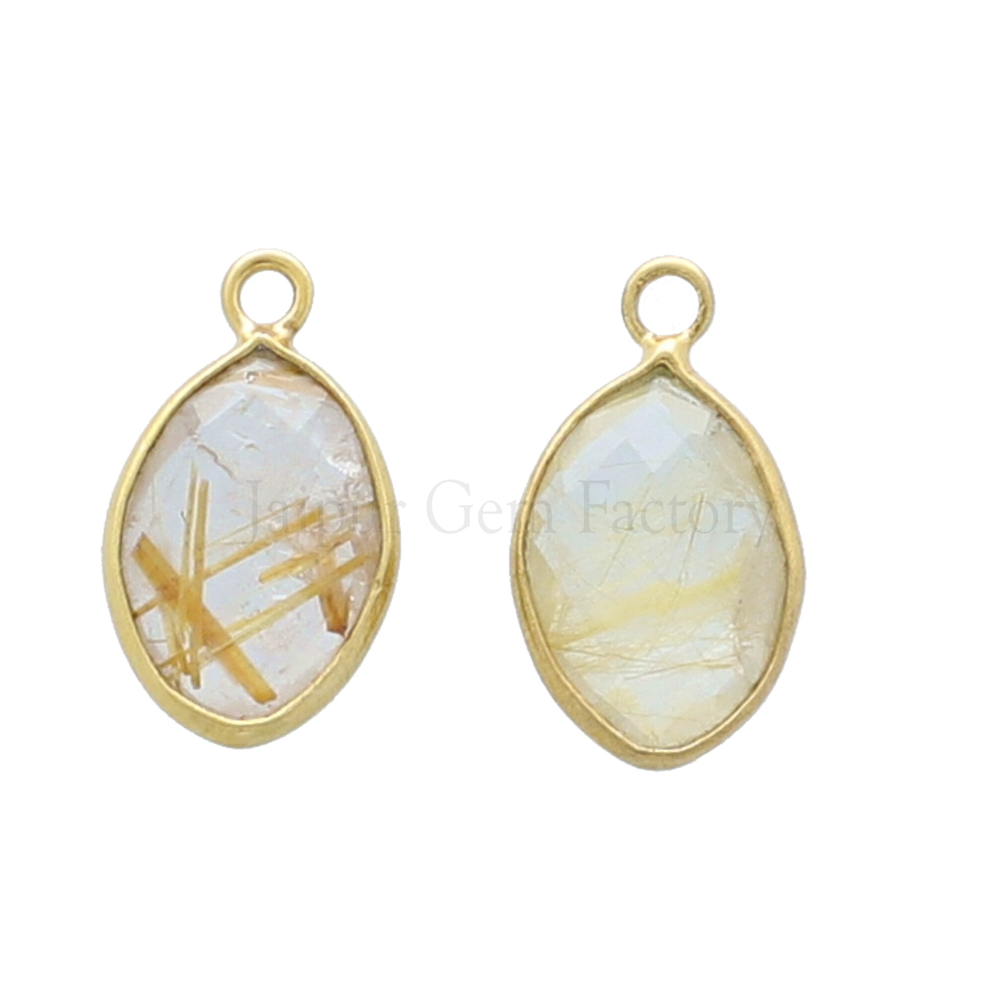 Silver Bezel Golden Rutilated Quartz Faceted Marquise Pendant