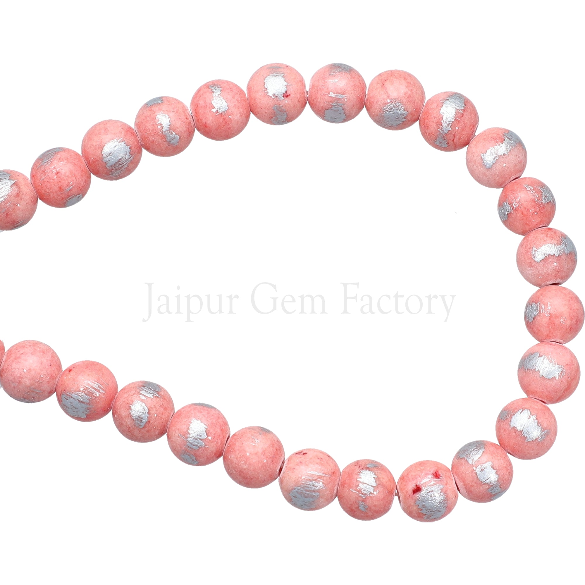 8 MM Round Salmon Pink With Silver Foil Jade Smooth Round Beads 15 Inches Strand