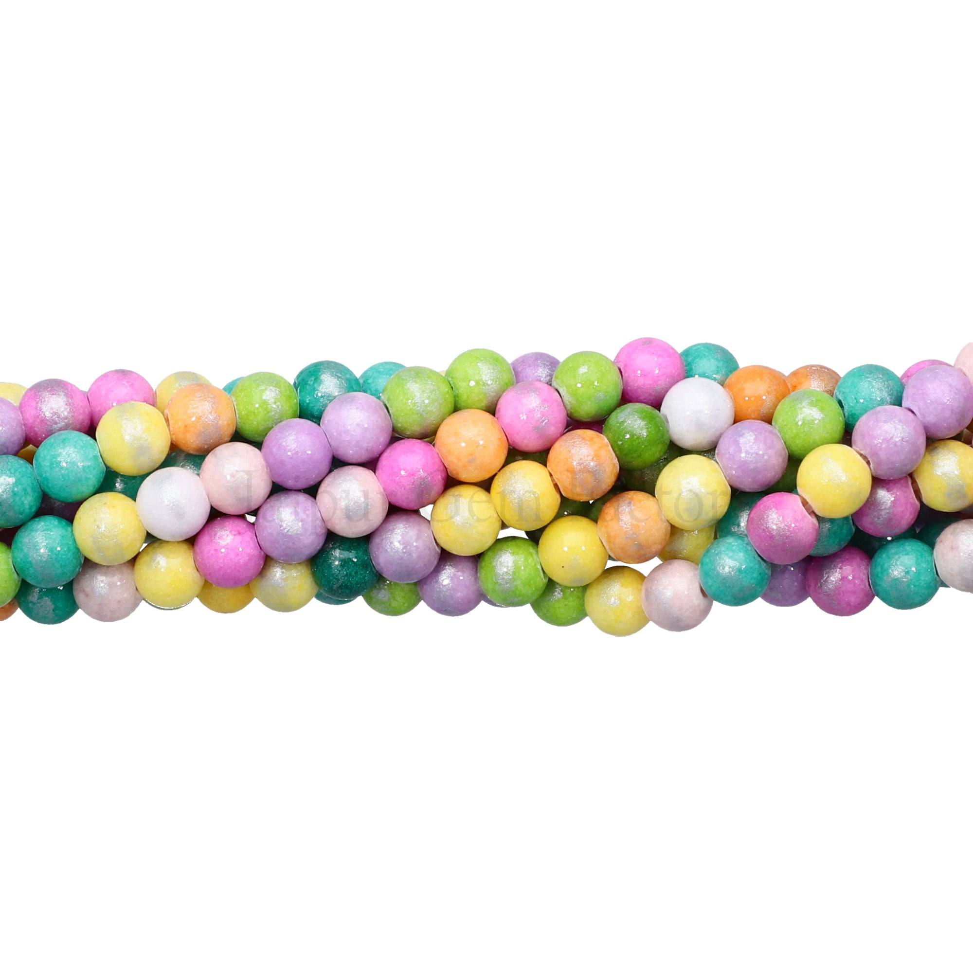 6 MM Multi Mix Color Silver Leafed Jade Smooth Round Beads 15 Inches Strand