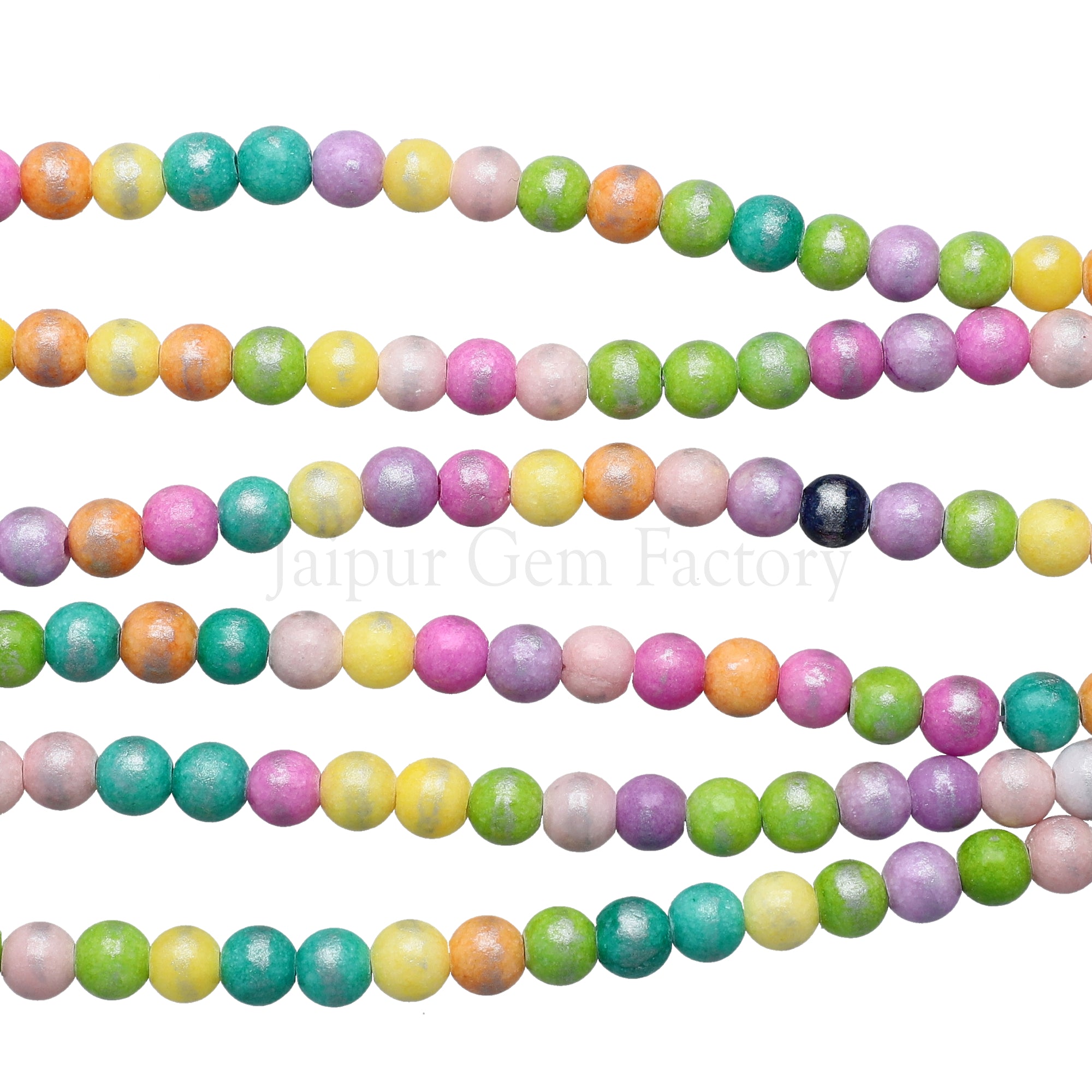 6 MM Multi Mix Color Silver Leafed Jade Smooth Round Beads 15 Inches Strand