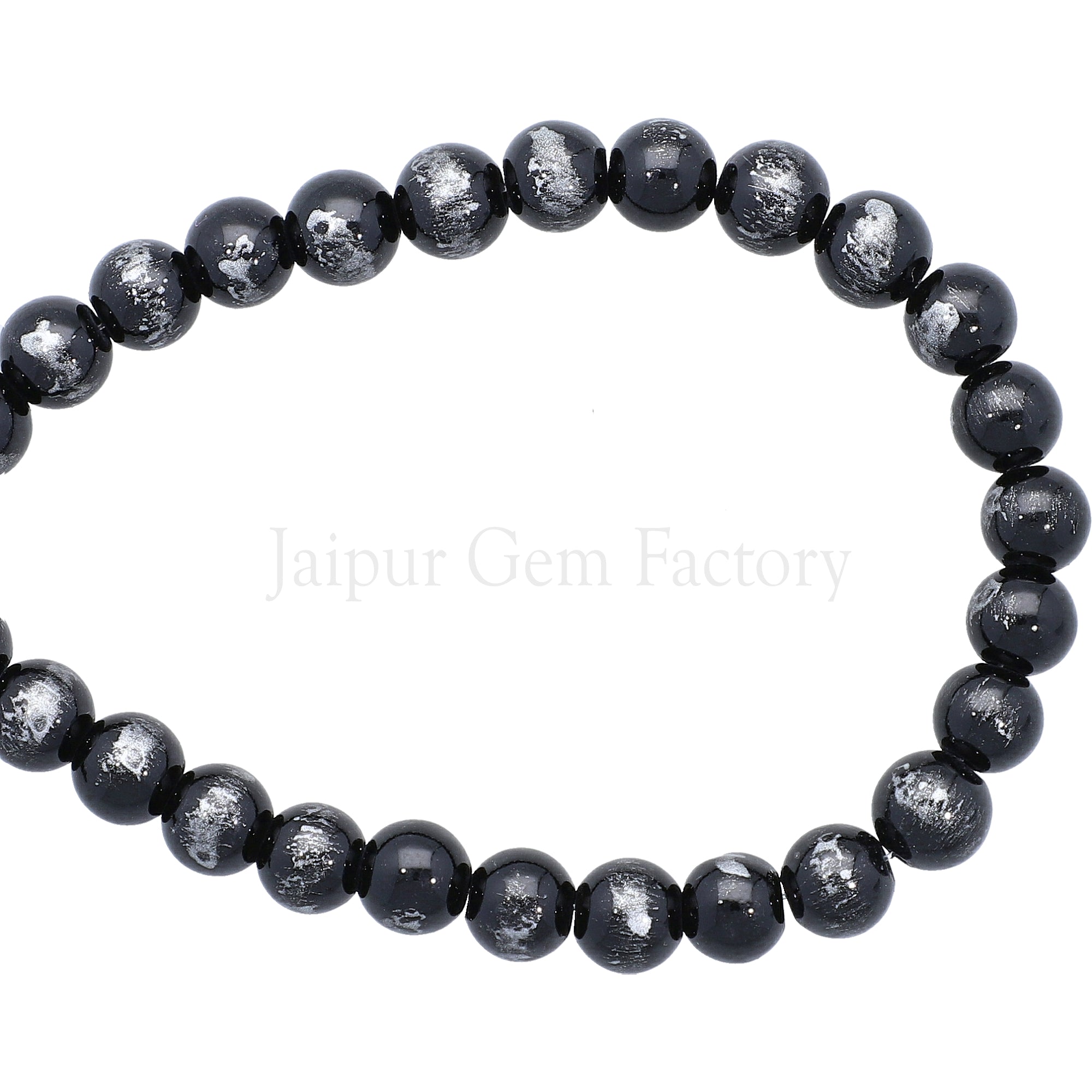 8 MM Silver Leafed Dyed Black Jade Smooth Round Beads 15 Inches Strand