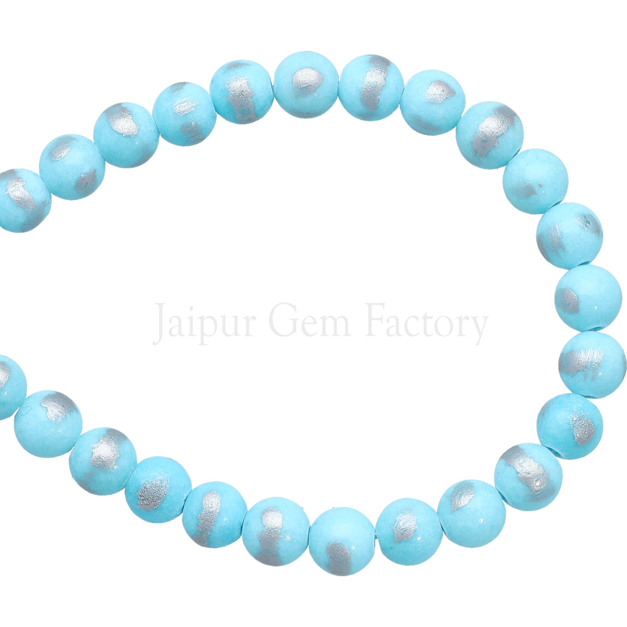 8 MM Sky Blue With Silver Foil Jade Smooth Round Beads 15 Inches Strand