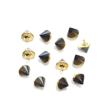 Smoky Quartz 9X10 MM Cone Shape Gold Electroplated Pendant (Set Of 2 Pcs) - Jaipur Gem Factory