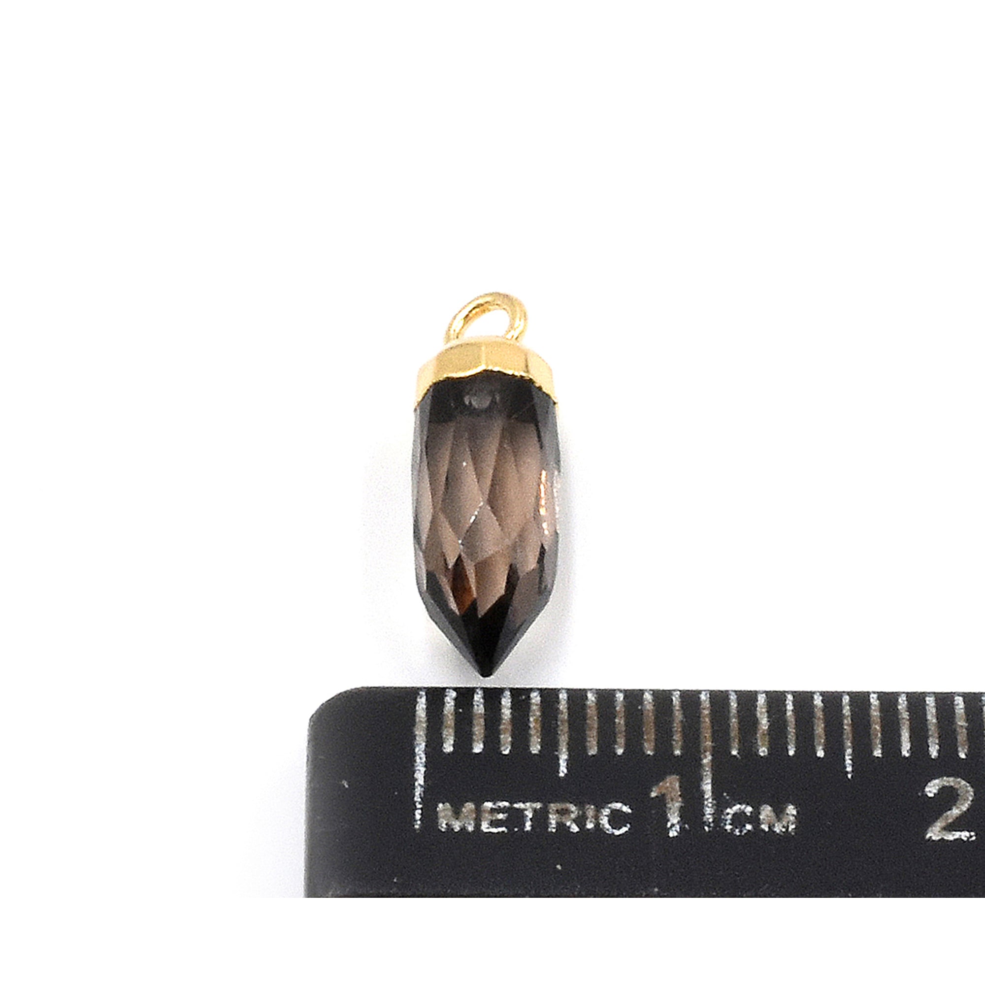 Smoky Quartz Bullet Shape 13 x 5 MM Gold Electroplated Pendant (Set Of 2 Pcs)