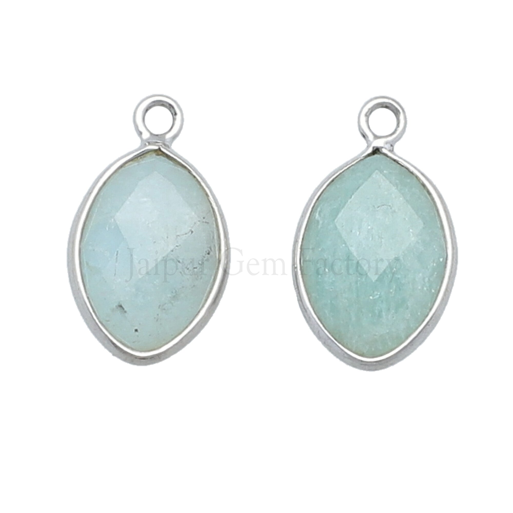 Silver Plated 925 Sterling Silver Bezel Aquamarine Faceted Marquise Pendant