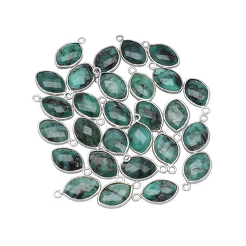 Bezel Raw Emerald Faceted Marquise Pendant