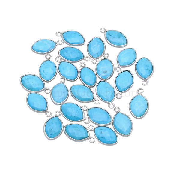 Silver Plated 925 Sterling Silver Bezel Howlite Turquoise Faceted Marquise Pendant