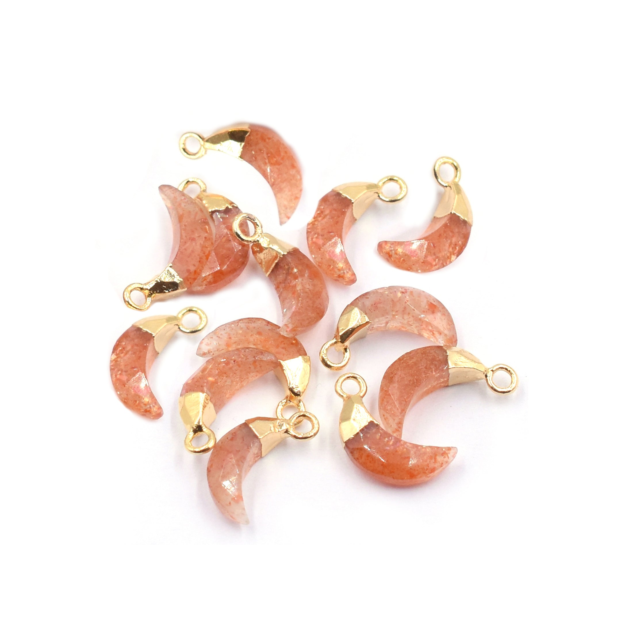 Sunstone Moon Shape Gold Electroplated Pendant (Set Of 2 Pcs )